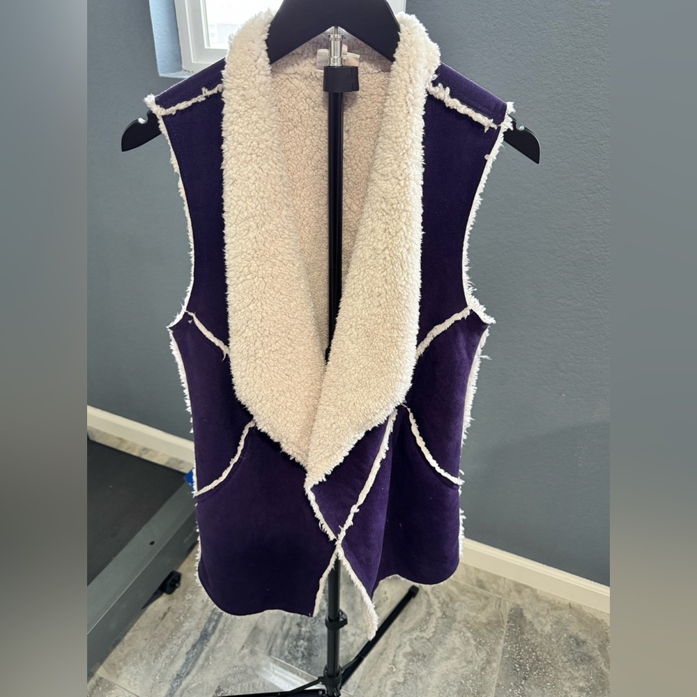 LuLaRoe Deep Purple Vest with Cream Accents